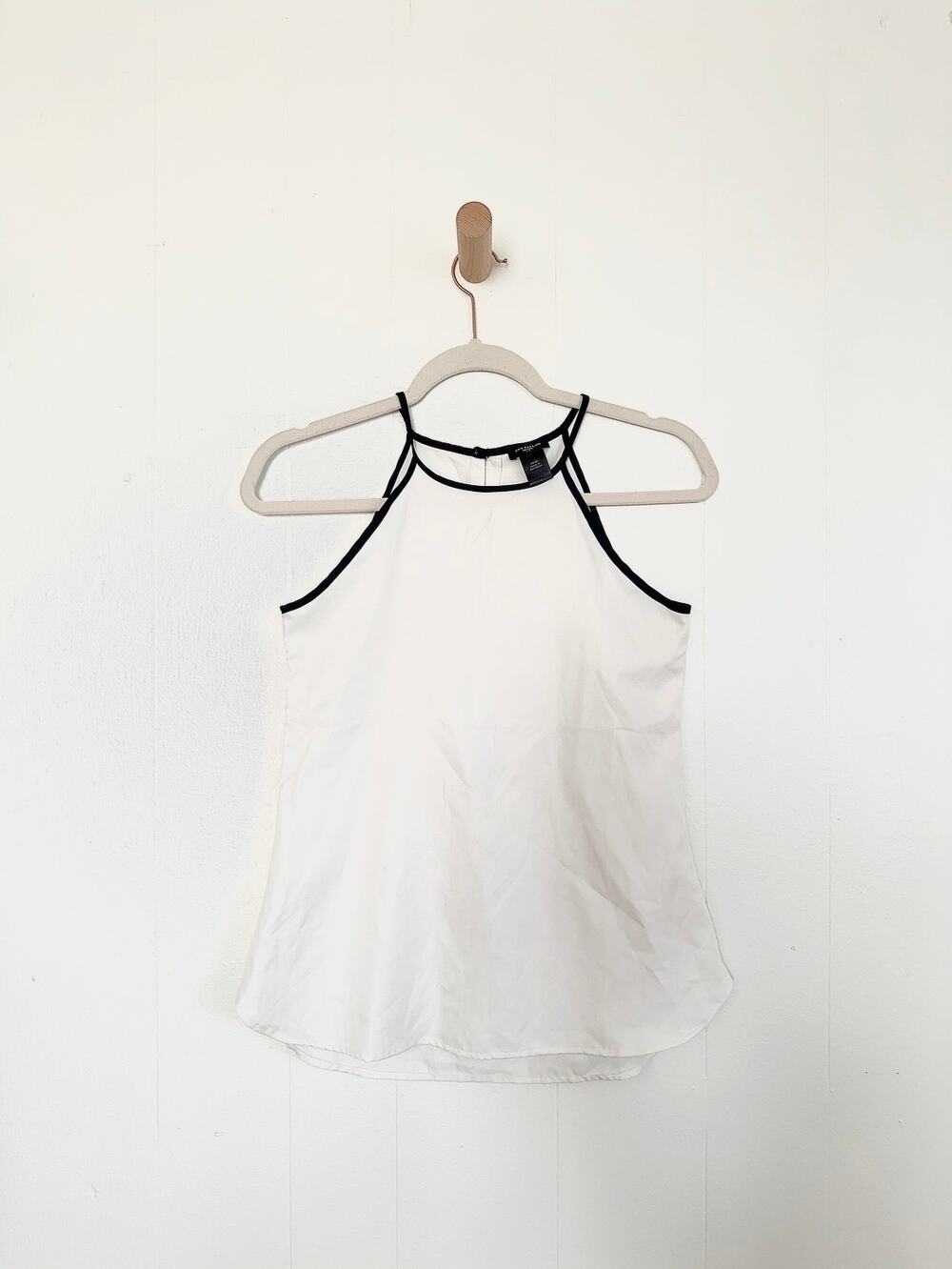 Ann Taylor White Navy Trim Halter Neck Blouse Office Siren Minimalist XXSP